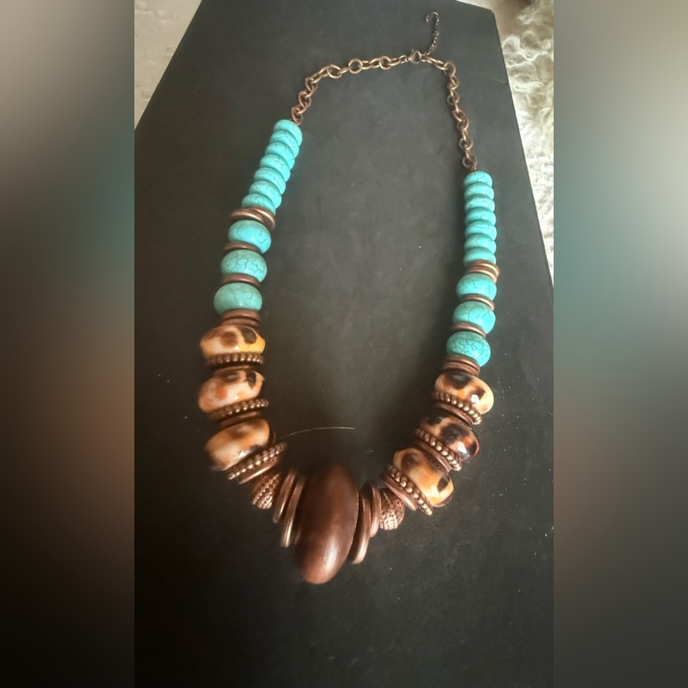 Turquoise and Brown Beaded Statement Necklace - Women Jewelry